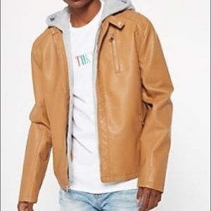 Rue21 Light Brown Leather Jacket W/ Grey Hoodie